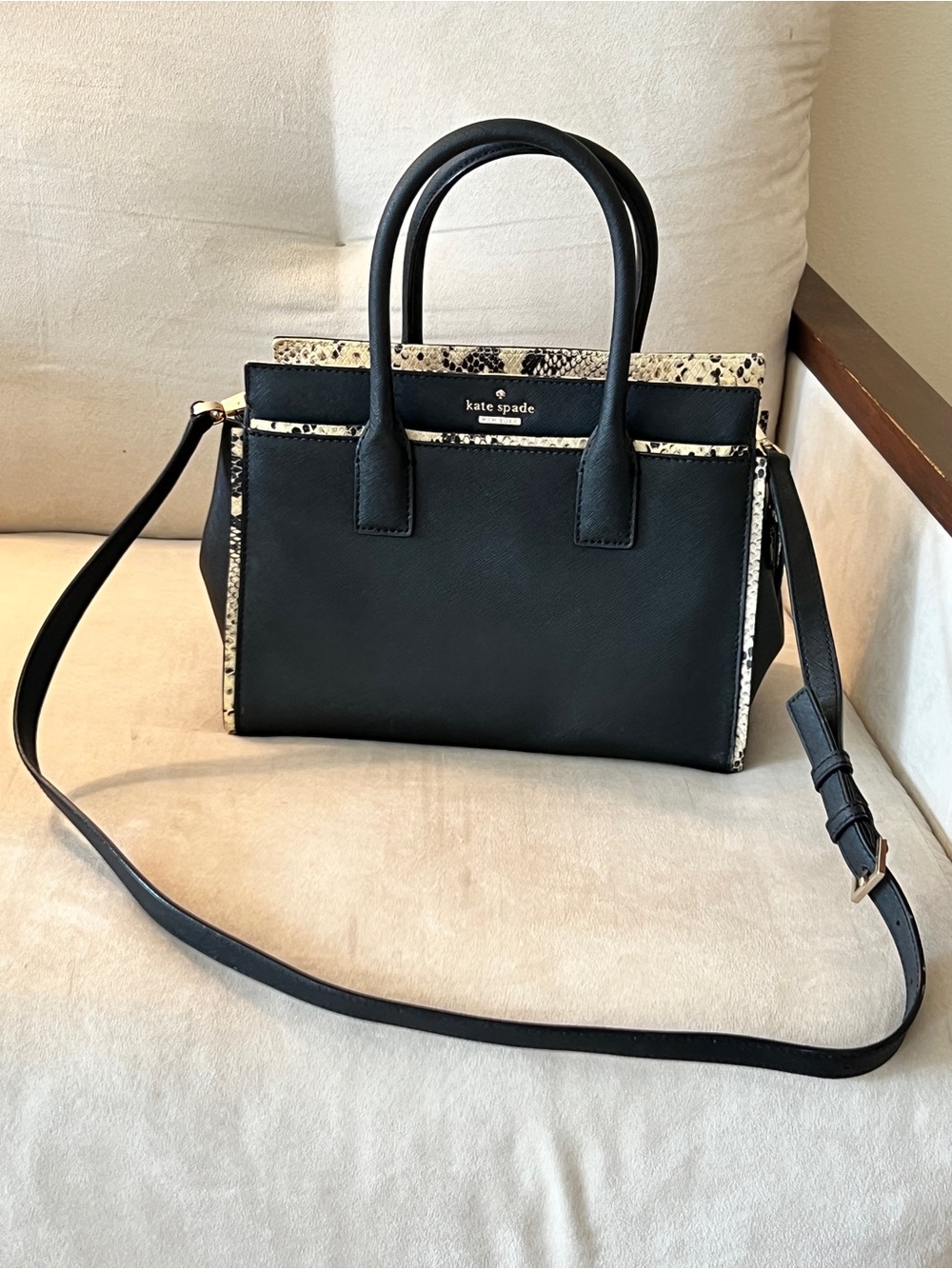 kate spade Black Satchel with Snakeskin-Print Trim Accent